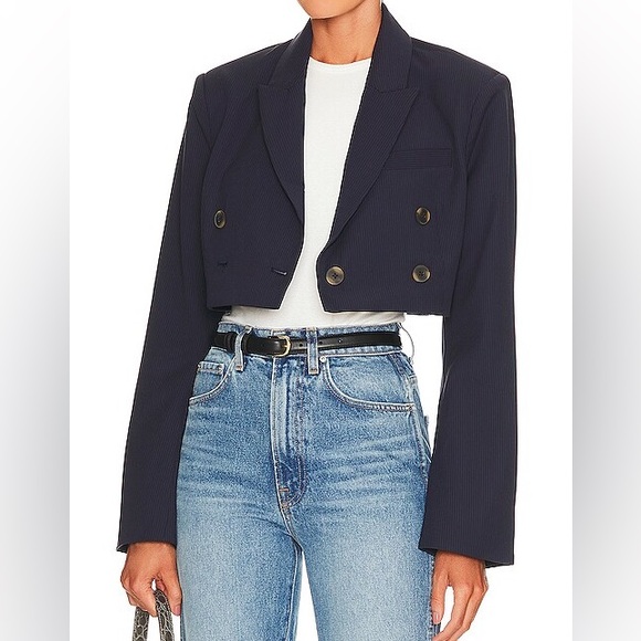 New Revolve L’academie Aven Blazer in Navy & Blue Stripe XXS - Picture 1 of 6